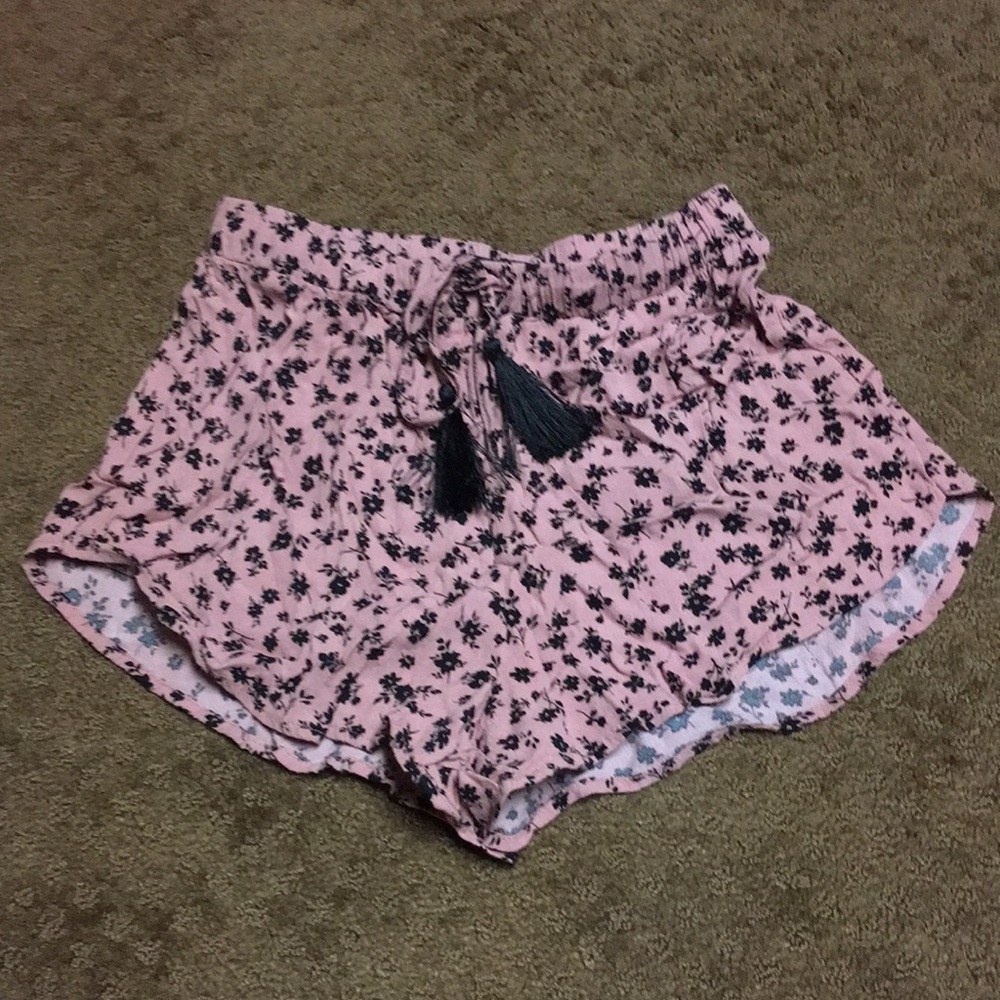 Tassel shorts size XS pink with black floral shorts EUC